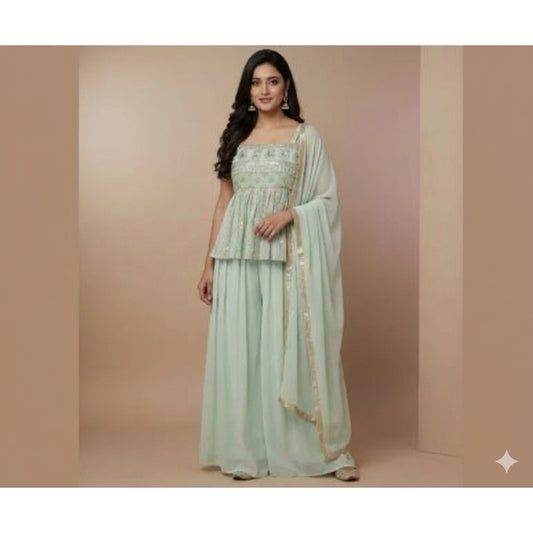 Mint Green Embroidered Kurti Set with Dupatta