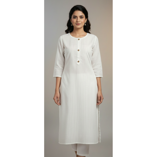 Mirayaah Classic White Striped Cotton Kurti