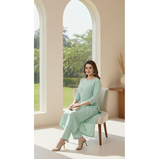 Mint Green Sequin Embroidered Kurti Set with Pants