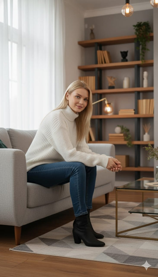 Women’s Classic Ribbed Turtleneck Sweater – Pure White