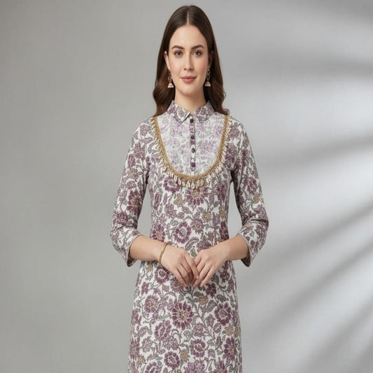 Elegant Floral Printed Straight Kurti for Women