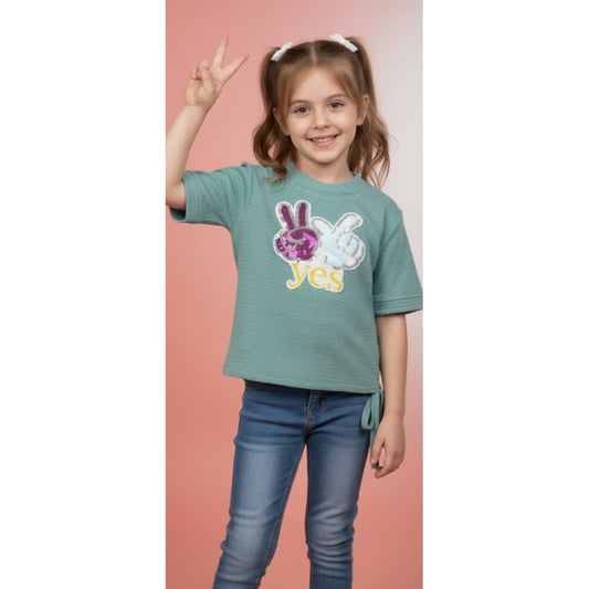 Girls Stylish Green Sequin Printed Top