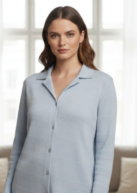 Soft Sky Blue Knit Button-Down Cardigan