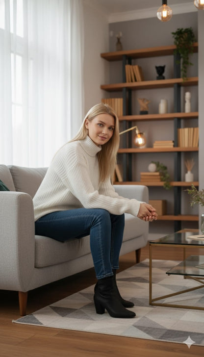 Women’s Classic Ribbed Turtleneck Sweater – Pure White