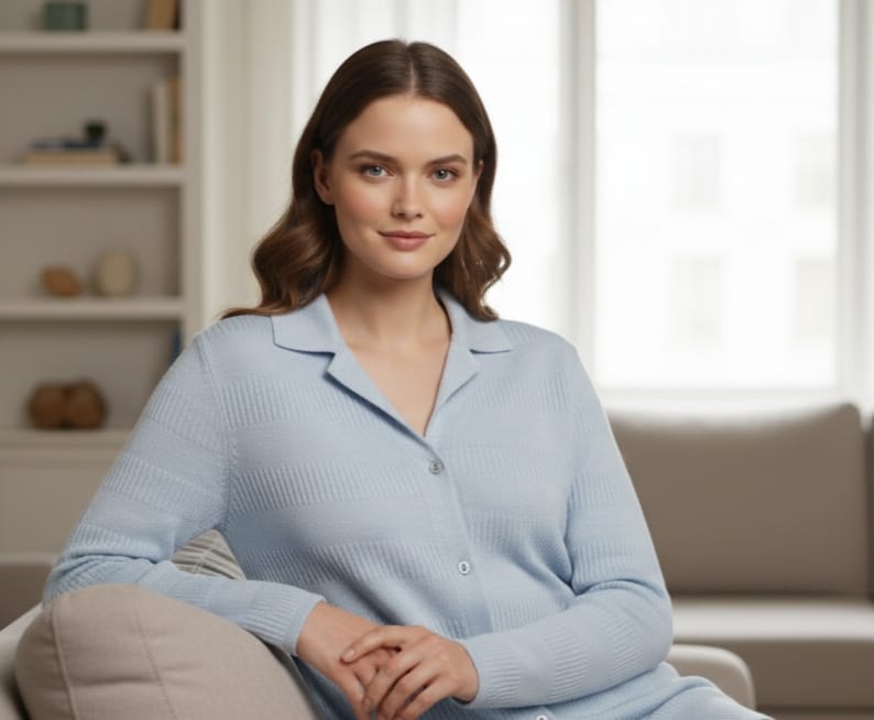 Soft Sky Blue Knit Button-Down Cardigan