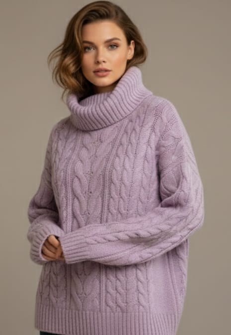 Lavender Cable Knit Turtleneck Sweater