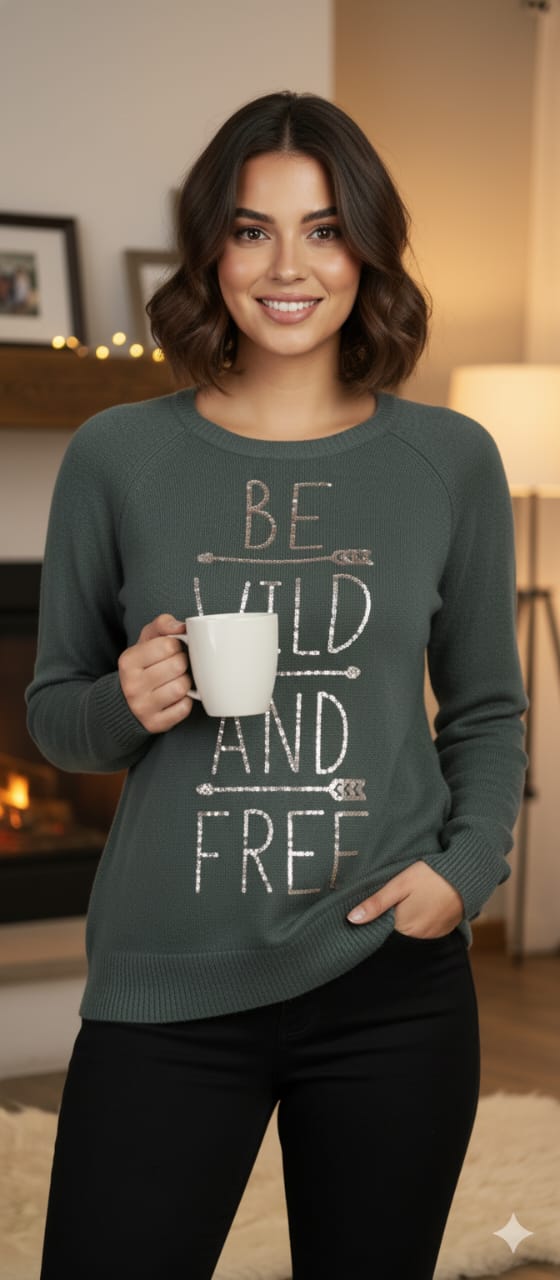 “Be Wild & Free” Graphic Winter Sweatshirt