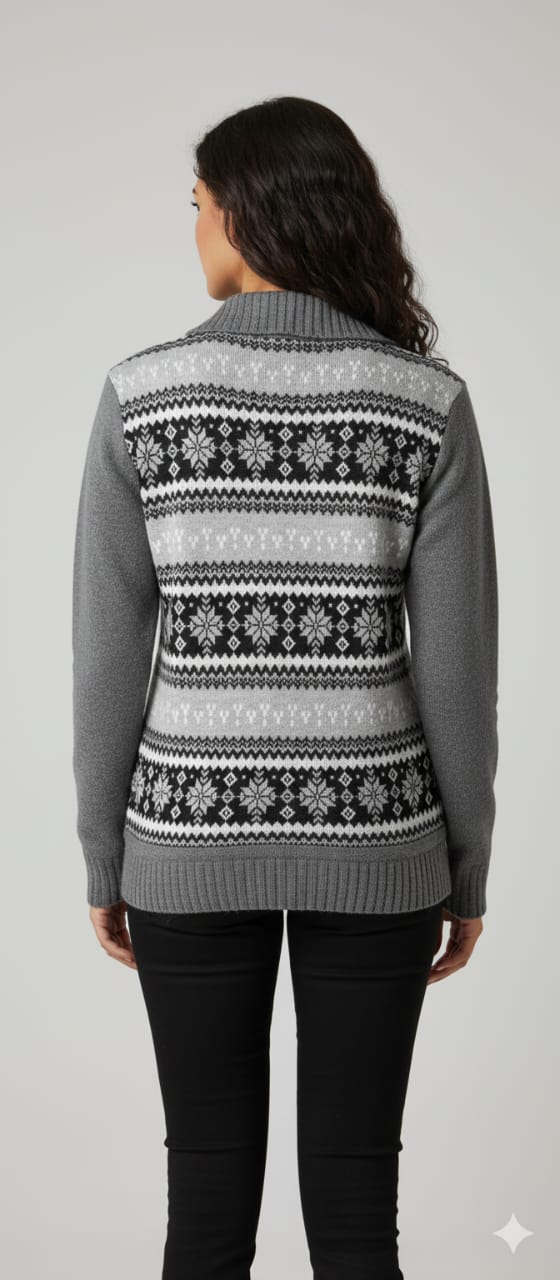 Women’s Cozy Grey Knitted Zip-Up Cardigan