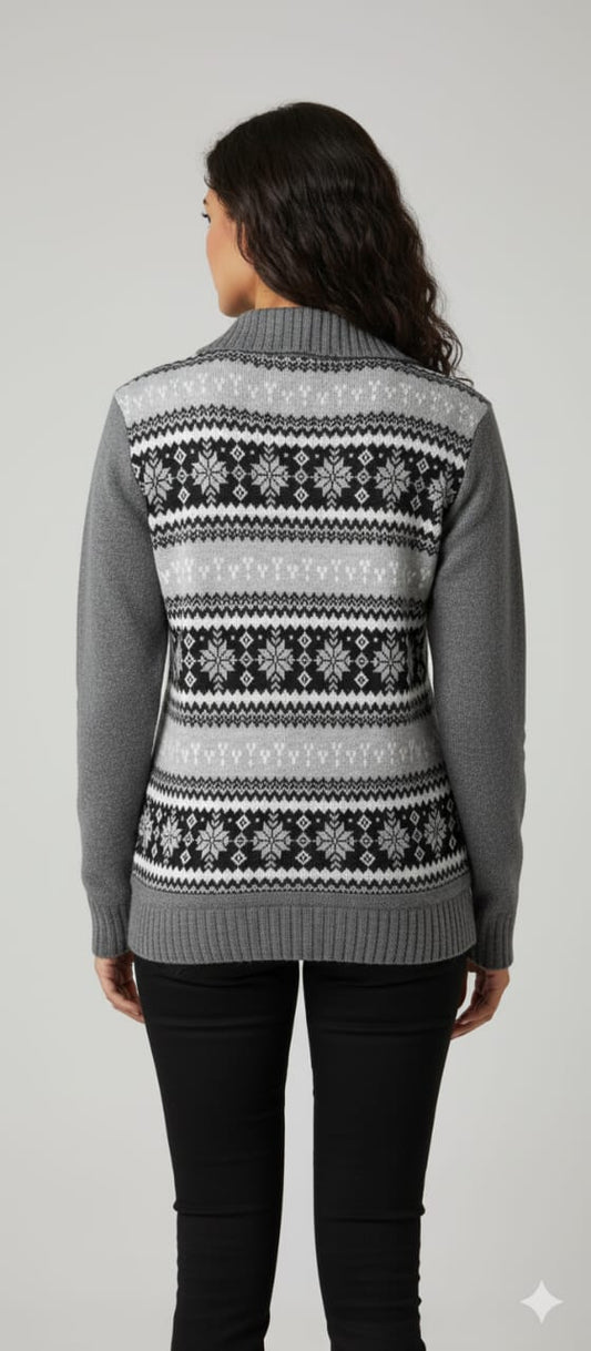 Women’s Cozy Grey Knitted Zip-Up Cardigan